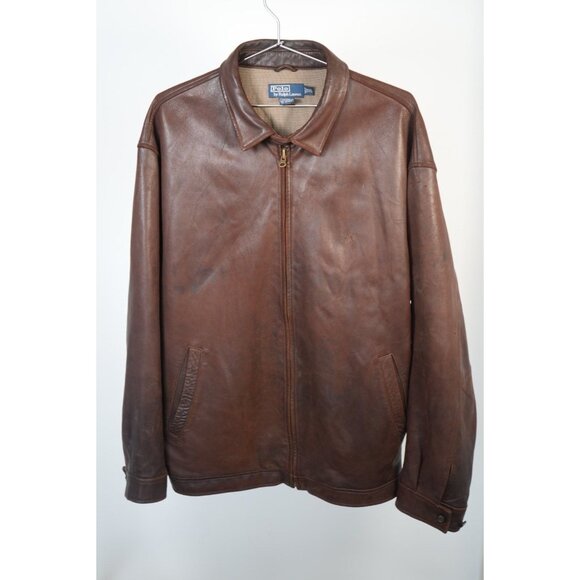 Vintage Polo Ralph Lauren Full Zip Leather Jacket Brown Size XXL